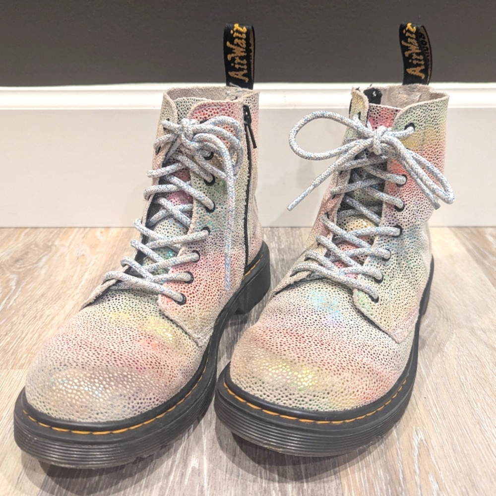 Dr. Martens 1460 PASCAL 4Y Rainbow Irridesent Kidray Lace Up/Zip Combat Boots
